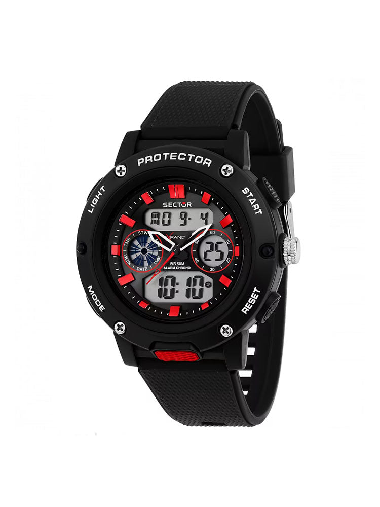 OROLOGIO UOMO EX-44 DIGITALE IN SILICONE NERO E ROSSO SECTOR