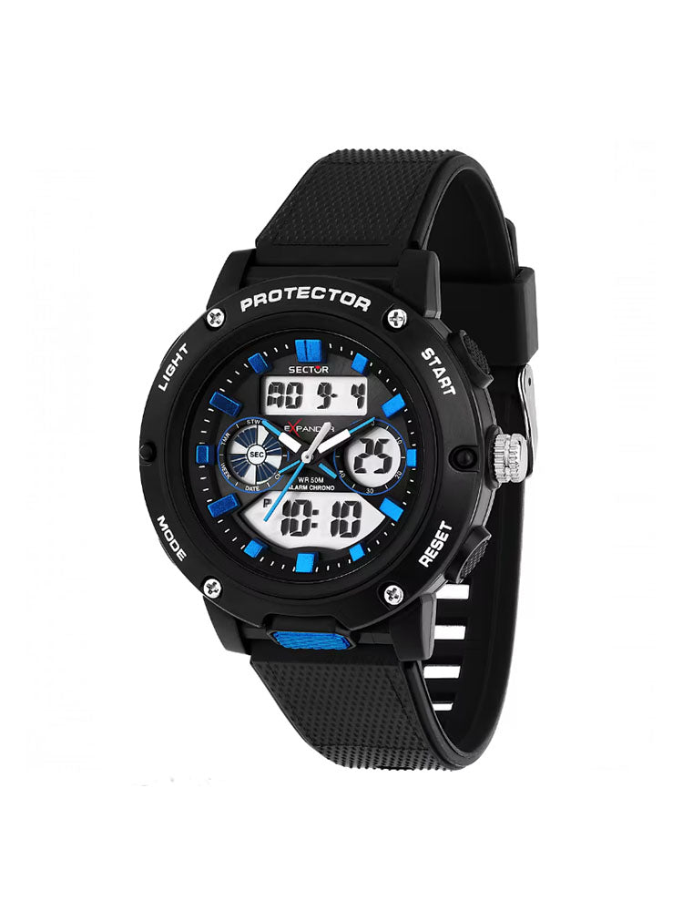 OROLOGIO UOMO EX-45 DIGITALE IN SILICONE NERO E BLU SECTOR