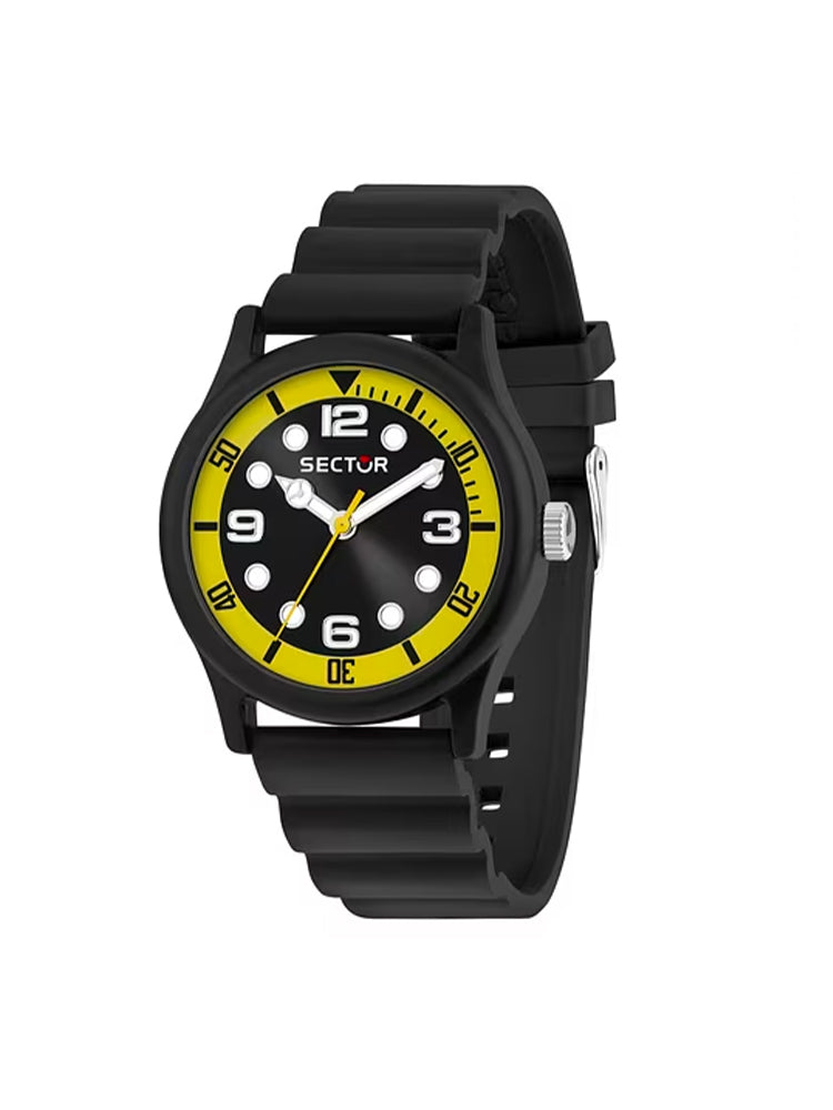 OROLOGIO UOMO SOLO TEMPO H2O IN SILICONE NERO E GIALLO SECTOR