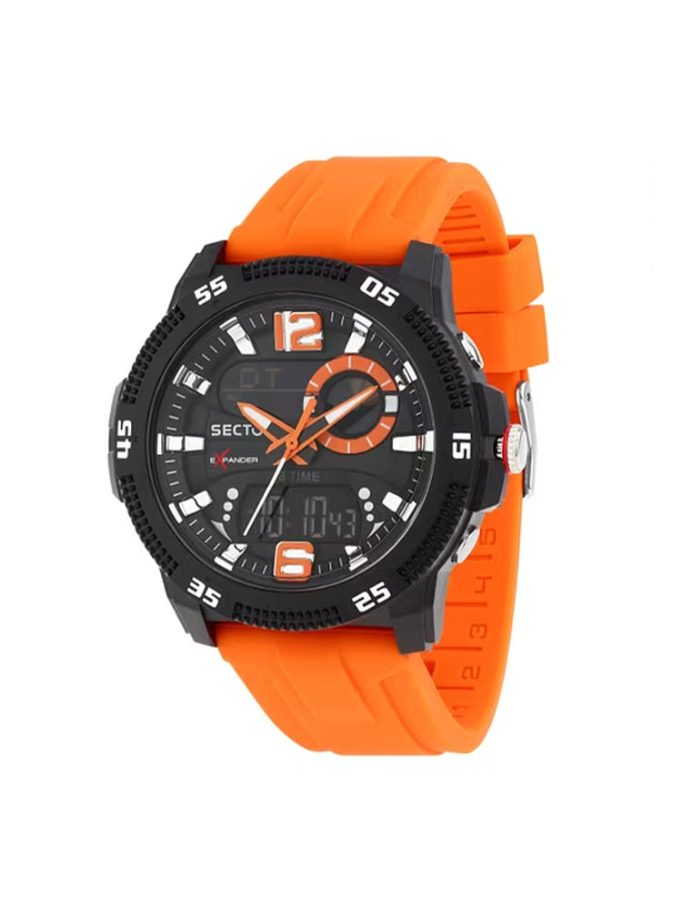 OROLOGIO UOMO DIGITALE E ANALOGICO EX-56 CON CINTURINO IN SILICONE ARANCIONE SECTOR
