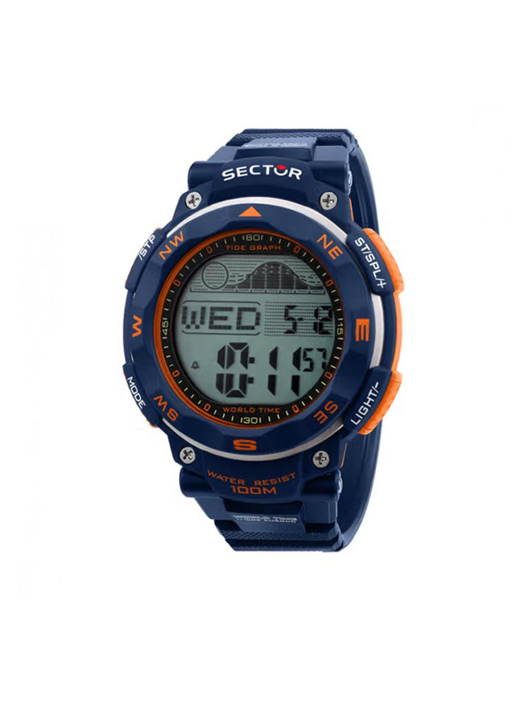 OROLOGIO UOMO DIGITALE EX-35 CON CINTURINO IN SILICONE BLU CON DETTAGLI IN ARANCIO SECTOR