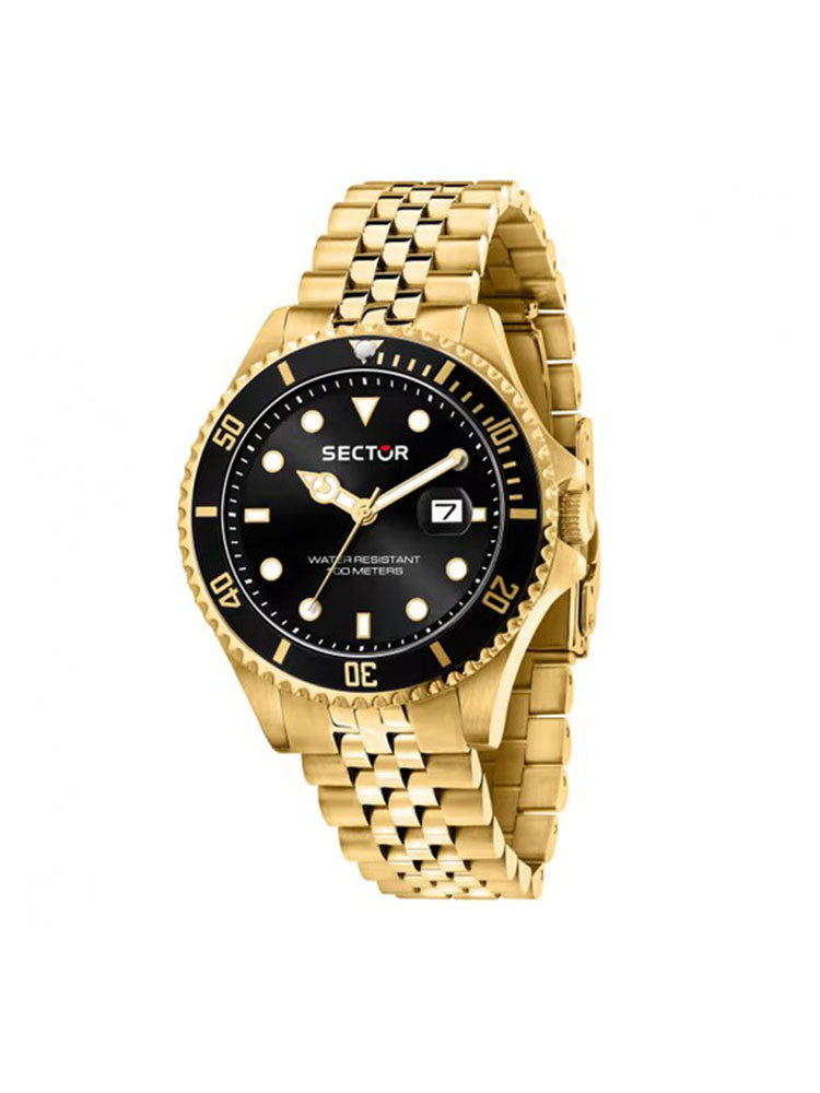 OROLOGIO UOMO SOLO TEMPO 230 CON DATARIO IN ACCIAIO DORATO E QUADRANTE NERO SECTOR