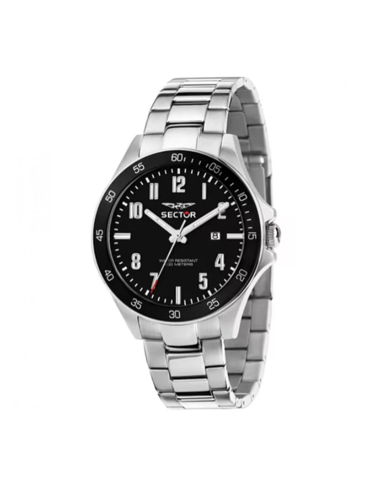 OROLOGIO UOMO SOLO TEMPO IN ACCIAIO CON QUADRANTE NERO SECTOR