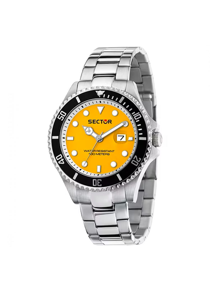 OROLOGIO UOMO SOLO TEMPO IN ACCIAIO CON QUADRANTE GIALLO SECTOR
