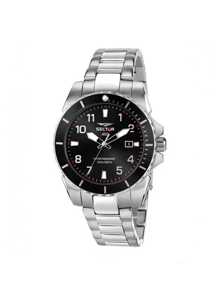 OROLOGIO UOMO SOLO TEMPO 450 IN ACCIAIO CON QUADRANTE NERO SECTOR