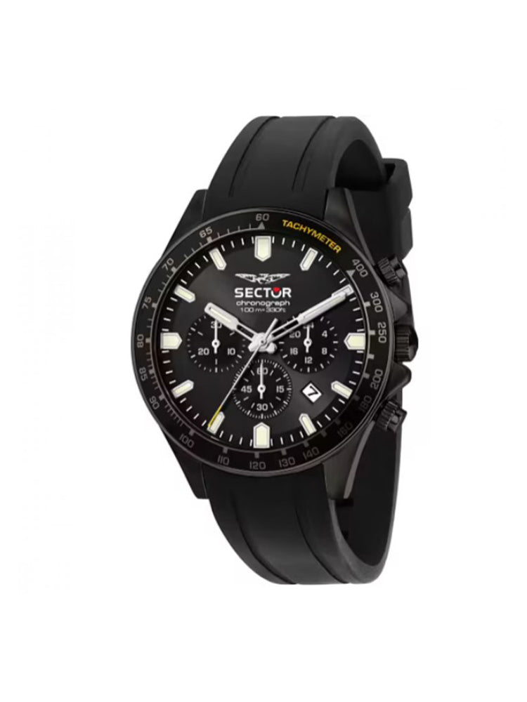 OROLOGIO UOMO CRONOGRAFO 230 IN ACCIAIO NERO E CINTURINO IN SILICONE NERO SECTOR