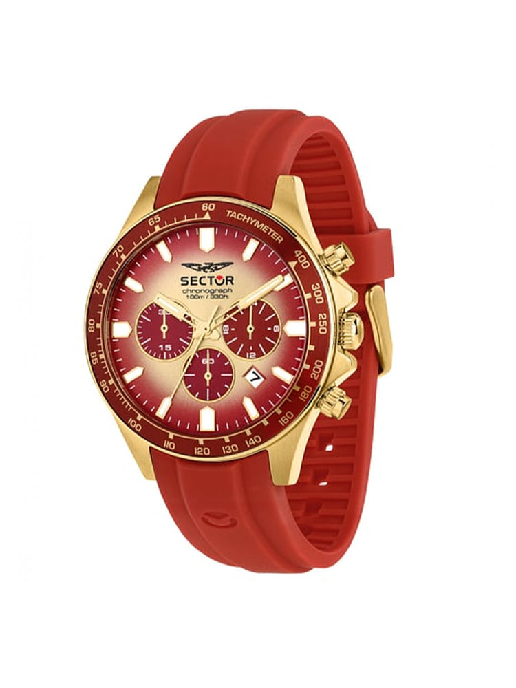 OROLOGIO UOMO CRONO 230 DORATO CON CINTURINO IN SILICONE ROSSO SECTOR
