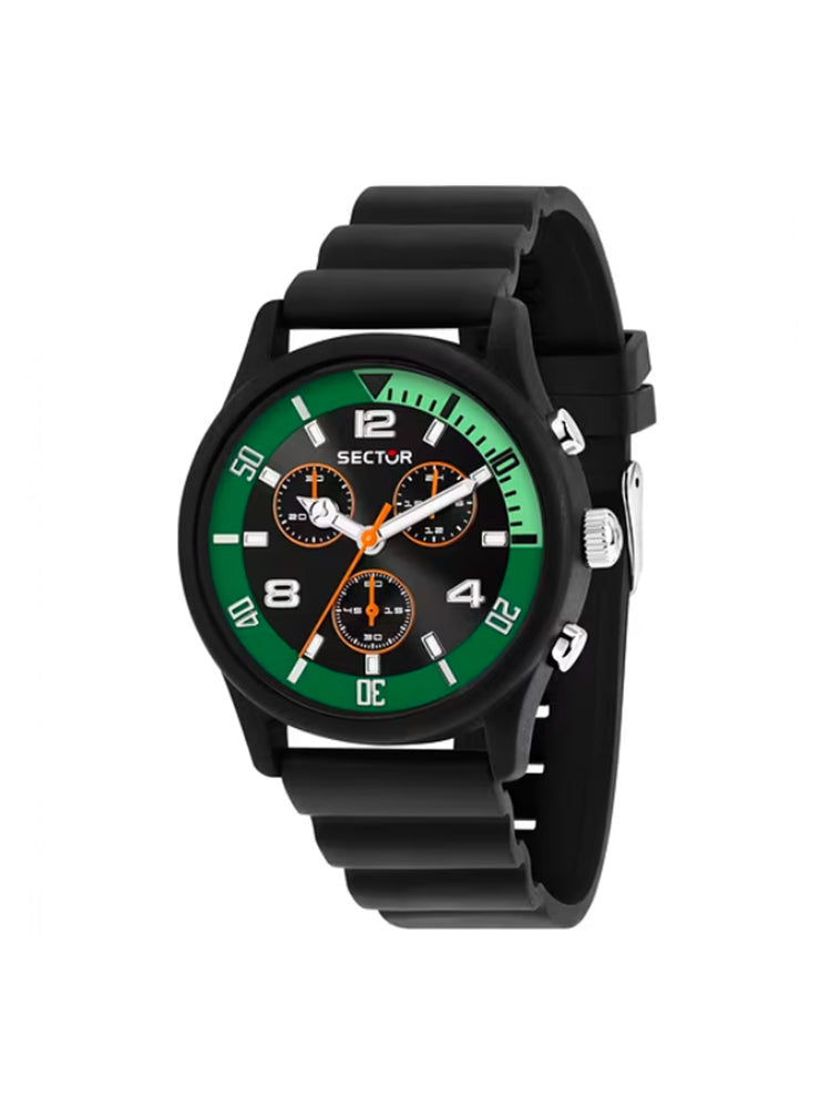 OROLOGIO UOMO H-20 IN SILICONE NERO E VERDE SECTOR