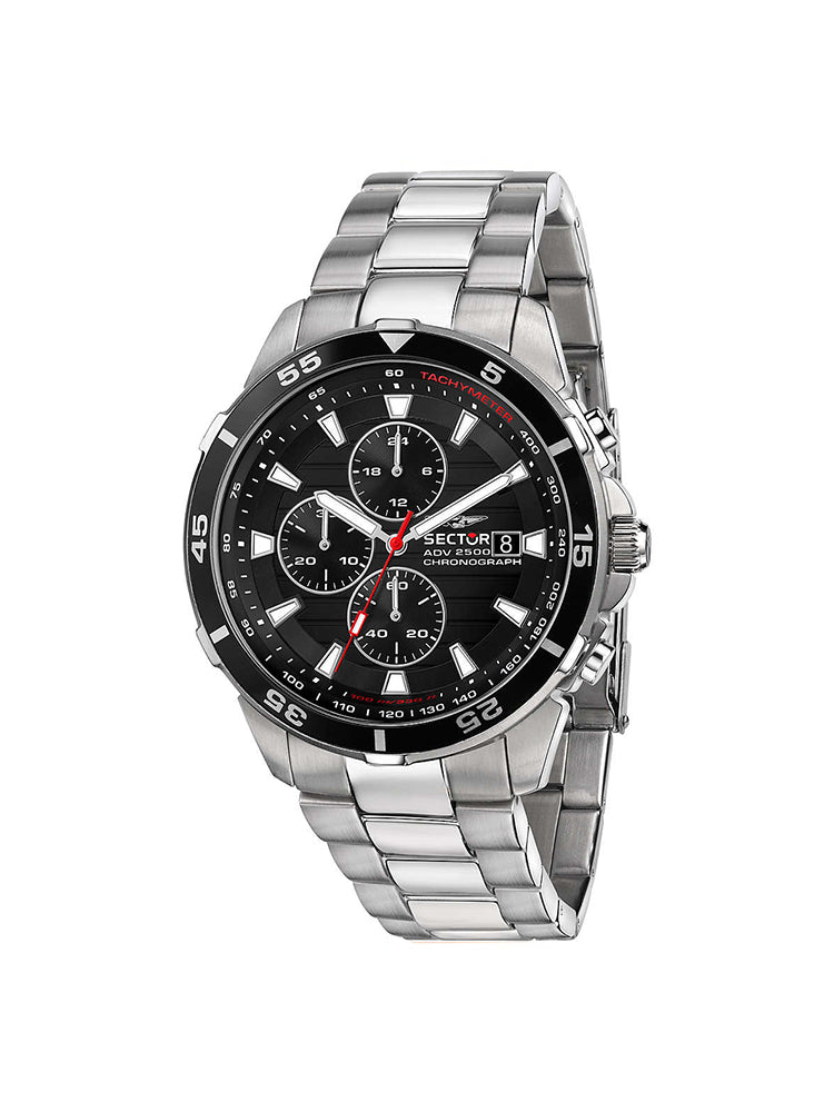 OROLOGIO UOMO ADV2500 CRONOGRAFO IN ACCIAIO SILVER E QUADRANTE NERO SECTOR