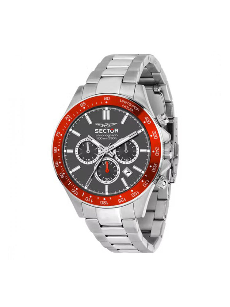 OROLOGIO UOMO CRONOGRAFO 230 IN ACCIAIO SILVER CON GHIERA ROSSA SECTOR