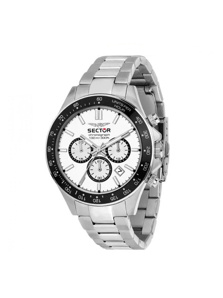 OROLOGIO UOMO CRONOGRAFO IN ACCIAIO CON QUADRANTE BIANCO E NERO SECTOR