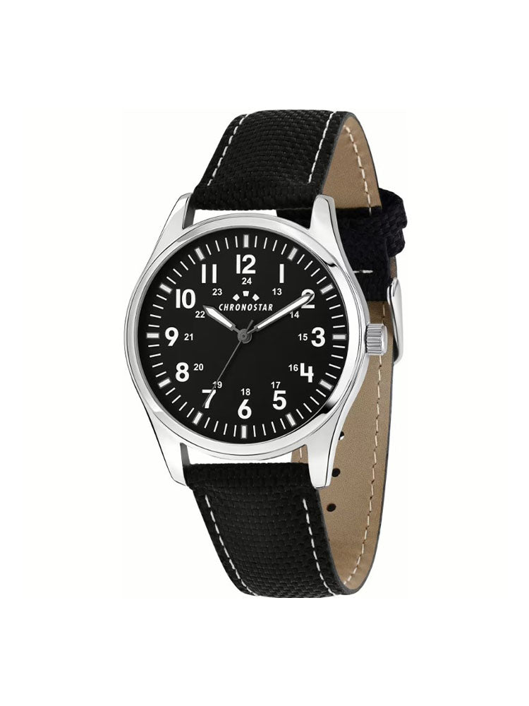 OROLOGIO UOMO SOLO TEMPO IN ACCIAIO CON CASSA SILVER CINTURINO IN PELLE NERA CHRONOSTAR