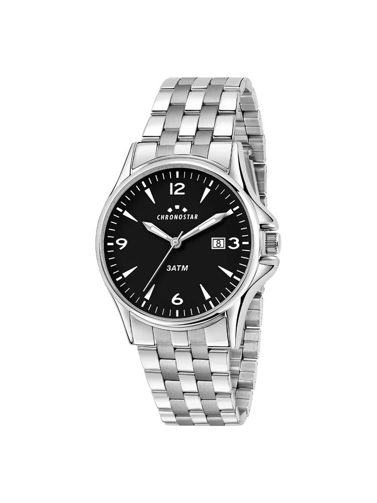 OROLOGIO UOMO SOLO TEMPO IN ACCIAIO SILVER QUADRANTE NERO COLLEZIONE VINTAGE CHRONOSTAR