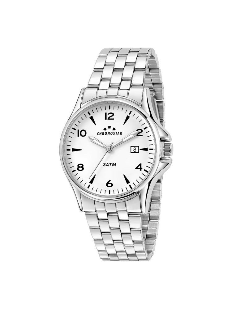 OROLOGIO UOMO SOLO TEMPO IN ACCIAIO SILVER QUADRANTE BIANCO COLLEZIONE VINTAGE CHRONOSTAR