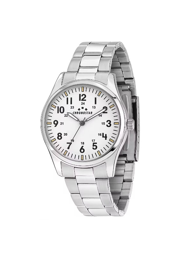 OROLOGIO UOMO SOLO TEMPO IN ACCIAIO PILOT CON QUADRANTE BIANCO CHRONOSTAR