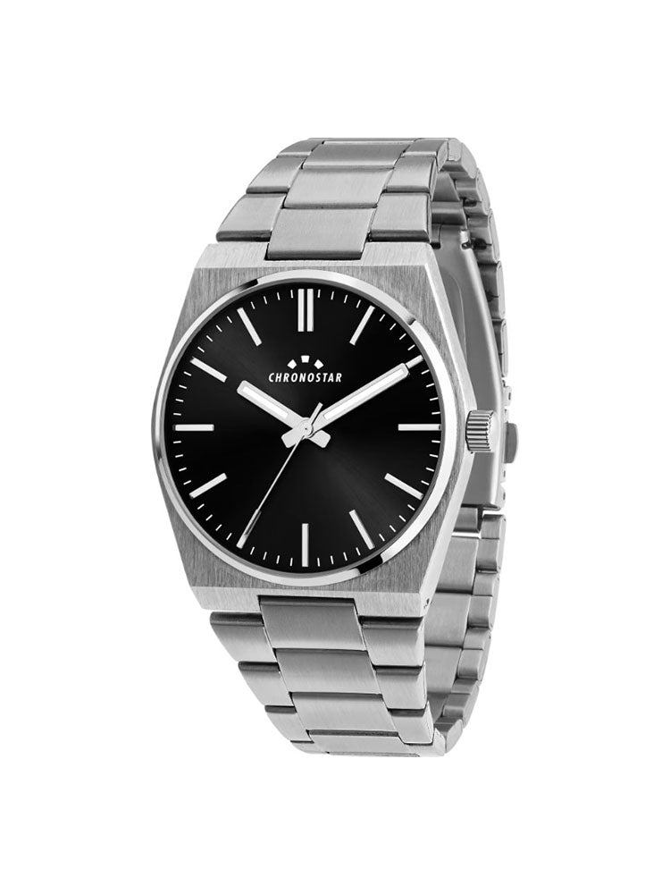 OROLOGIO UOMO SOLO TEMPO IN ACCIAIO SILVER CON QUADRANTE NERO COLLEZIONE SUPREME CHRONOSTAR