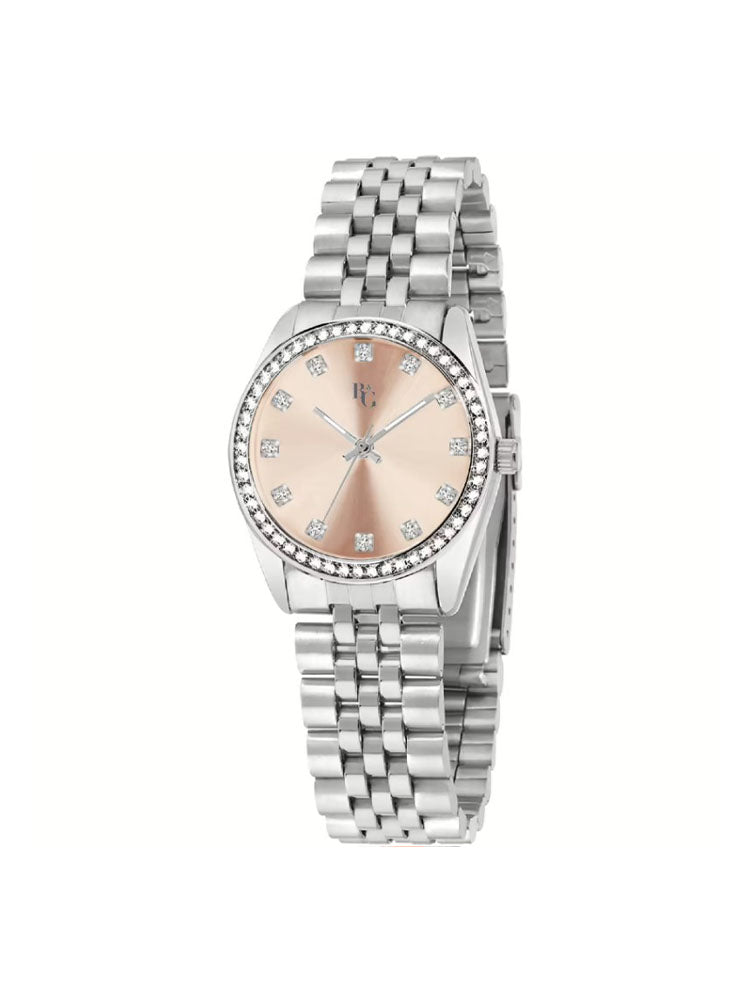 OROLOGIO DONNA SOLO TEMPO IN ACCIAIO SILVER QUADRANTE ROSA CON ZIRCONI BIANCHI  B&G