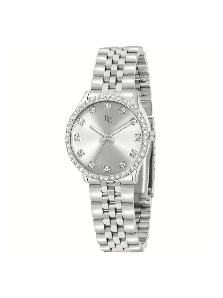 OROLOGIO DONNA SOLO TEMPO IN ACCIAIO SILVER QUADRANTE ARGENTATO CON ZIRCONI BIANCHI  B&G