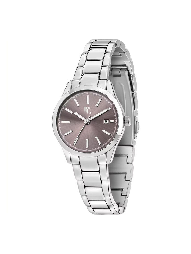 OROLOGIO DONNA SOLO TEMPO IN ACCIAIO SILVER QUADRANTE MARRONE  B&G
