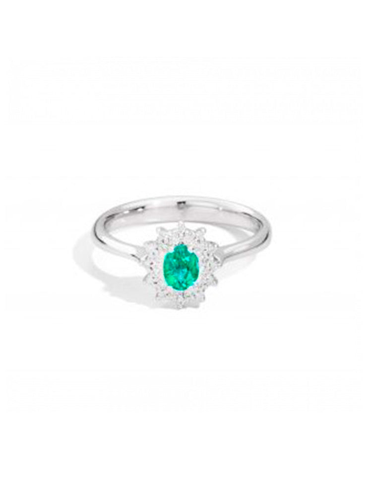 ANELLO DONNA CAMELIA CON SMERALDO E DIAMANTI RECARLO