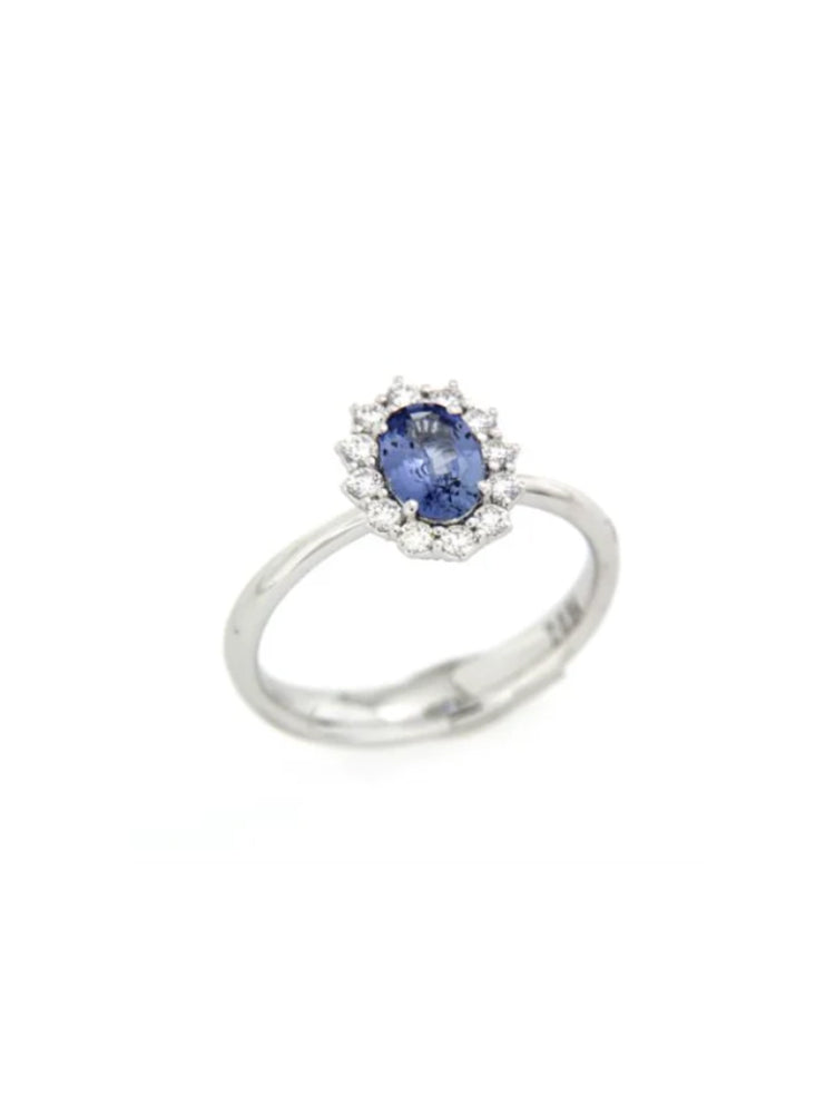 ANELLO DONNA CAMELIA IN ORO BIANCO DIMANTI E ZAFFIRO RECARLO