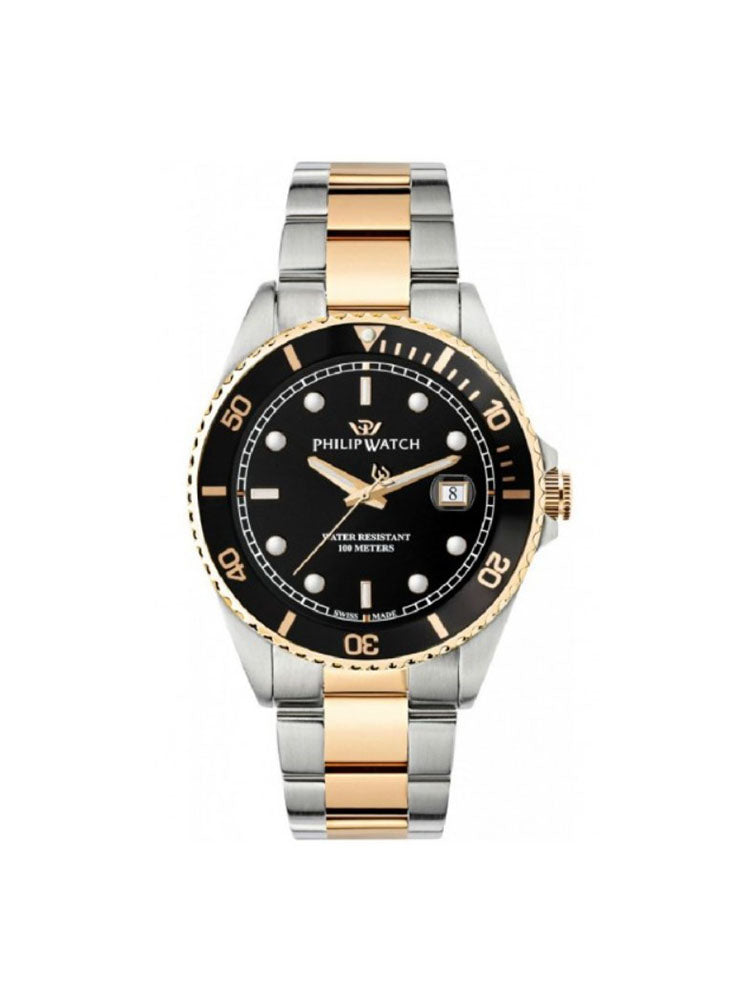 OROLOGIO UOMO CARIBE BICOLORE ROSATO CON GHIERA SMALTATA NERA PHILIP WATCH