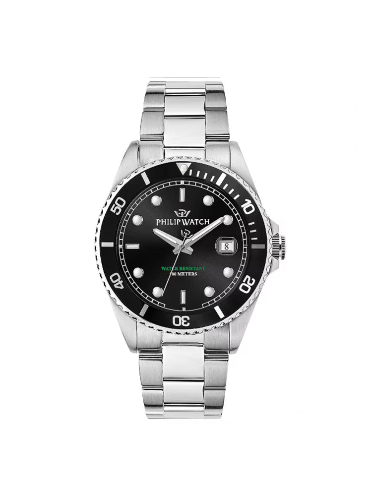 OROLOGIO UOMO CARIBE SOLO TEMPO CON GHIERA E QUADRANTE NERO PHILIP WATCH