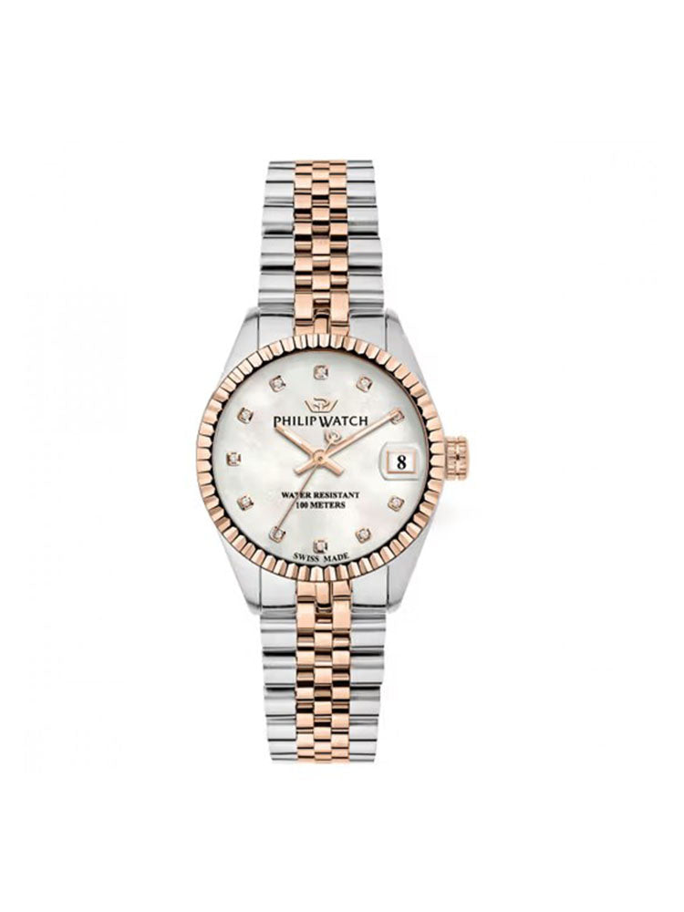 OROLOGIO DONNA SOLO TEMPO BICOLORE SILVER E ORO ROSA CON DIAMANTI NEL QUADRANTE PHILIP WATCH