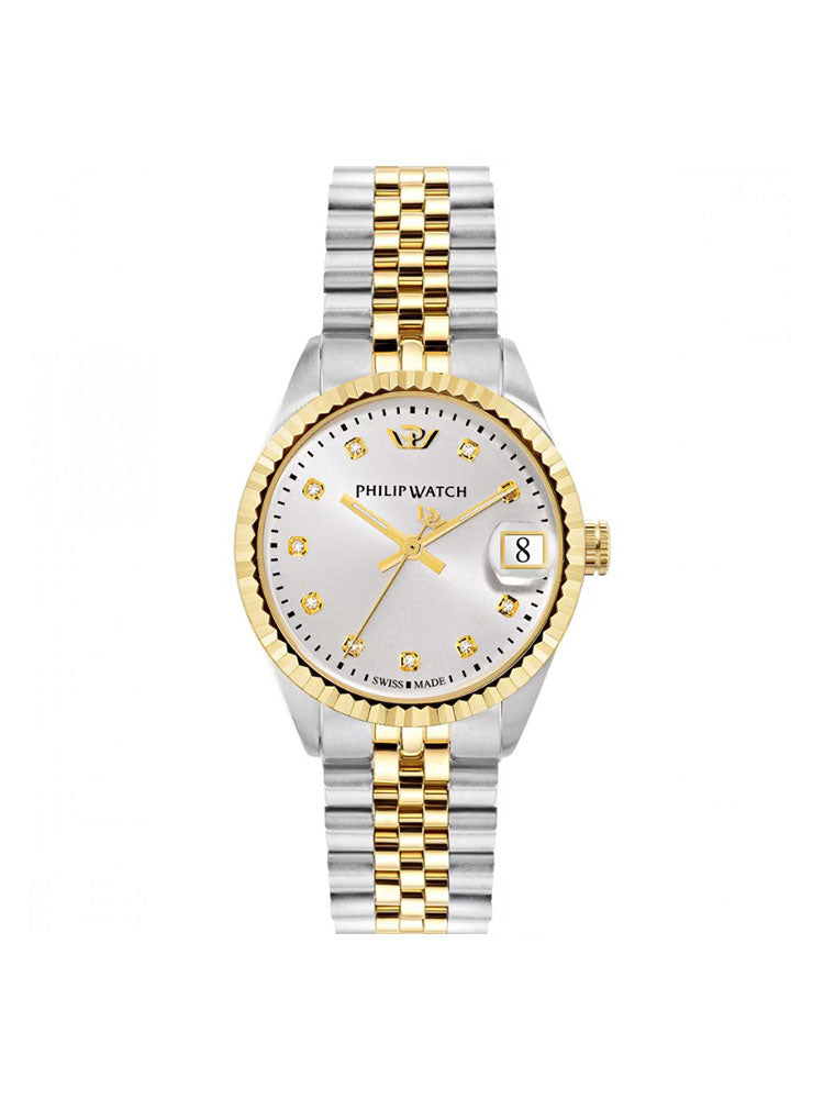 OROLOGIO DONNA SOLO TEMPO CARIBE BICOLORE SILVER E ORO CON DIAMANTI NEL QUADRANTE PHILIP WATCH