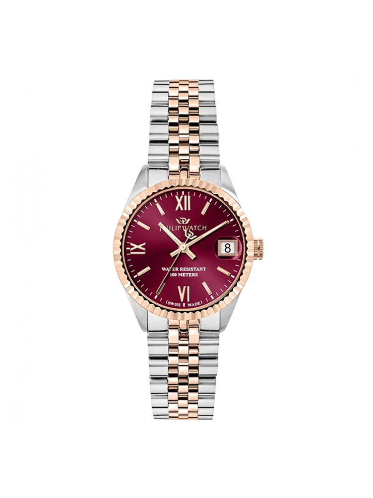OROLOGIO DONNA BICOLORE ROSATO CON QUADRANTE ROSSO PHILIP WATCH