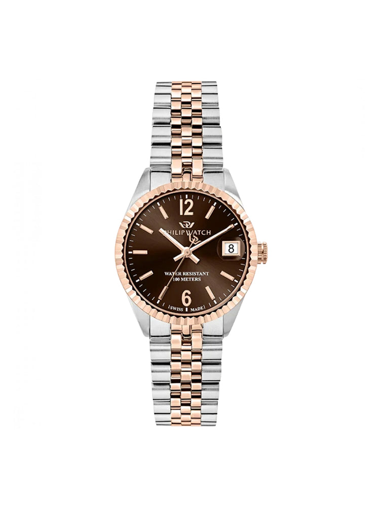OROLOGIO DONNA BICOLORE ROSATO CON QUADRANTE MARRONE CARIBE PHILIP WATCH