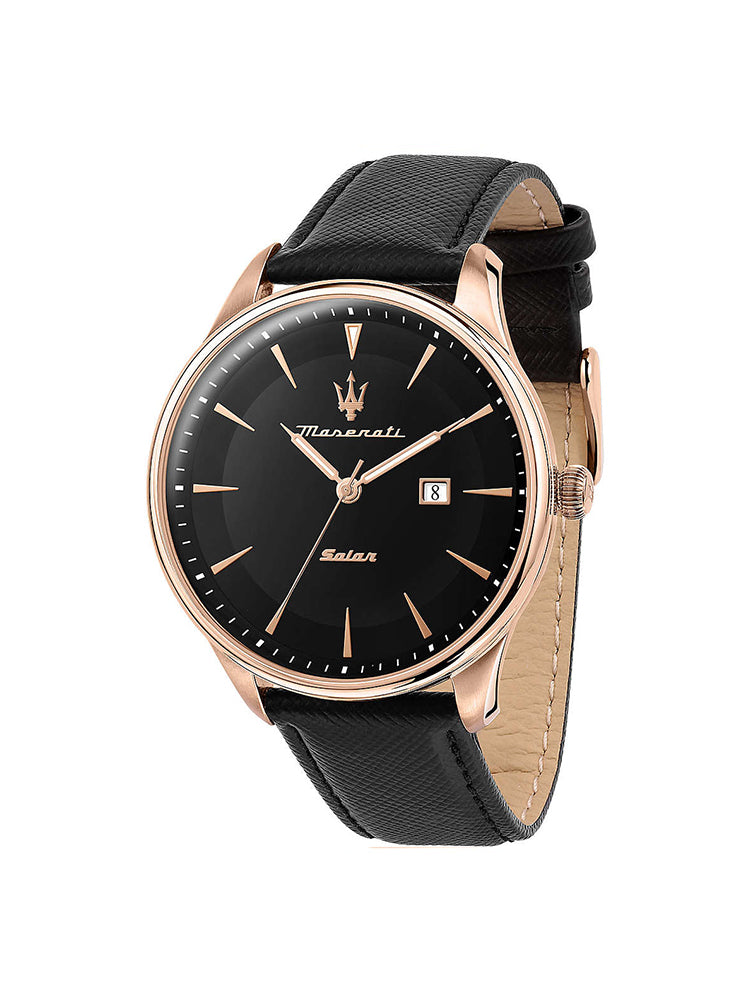 OROLOGIO UOMO TRADIZIONE, SOLO TEMPO IN PELLE NERO E ACCIAIO ROSE' MASERATI
