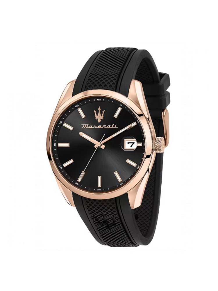 OROLOGIO UOMO SOLO TEMPO E DATA ATTRAZIONE IN SILICONE NERO MASERATI