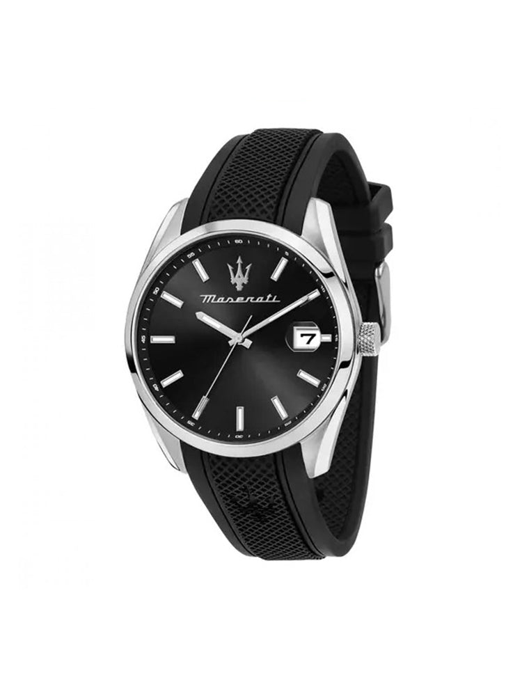 OROLOGIO UOMO SOLO TEMPO ATTRAZIONE CON CINTURINO IN SILICONE NERO MASERATI