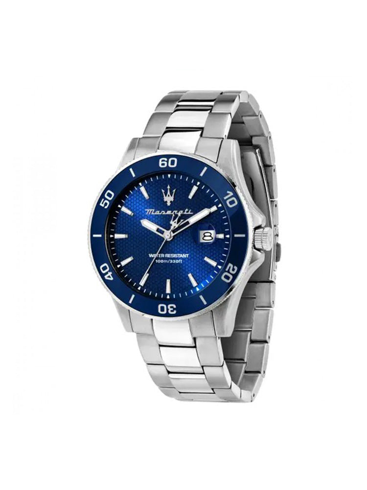 OROLOGIO UOMO SOLO TEMPO COMPETIZIONE IN ACCIAIO CON QUADRANTE BLU MASERATI
