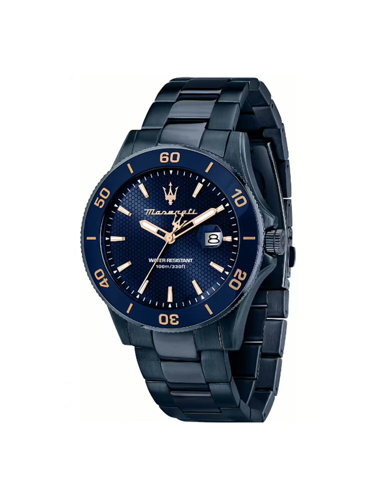 OROLOGIO UOMO COMPETIZIONE IN ACCIAIO BLU CON DETTAGLI ORO ROSA SOLO TEMPO MASERATI