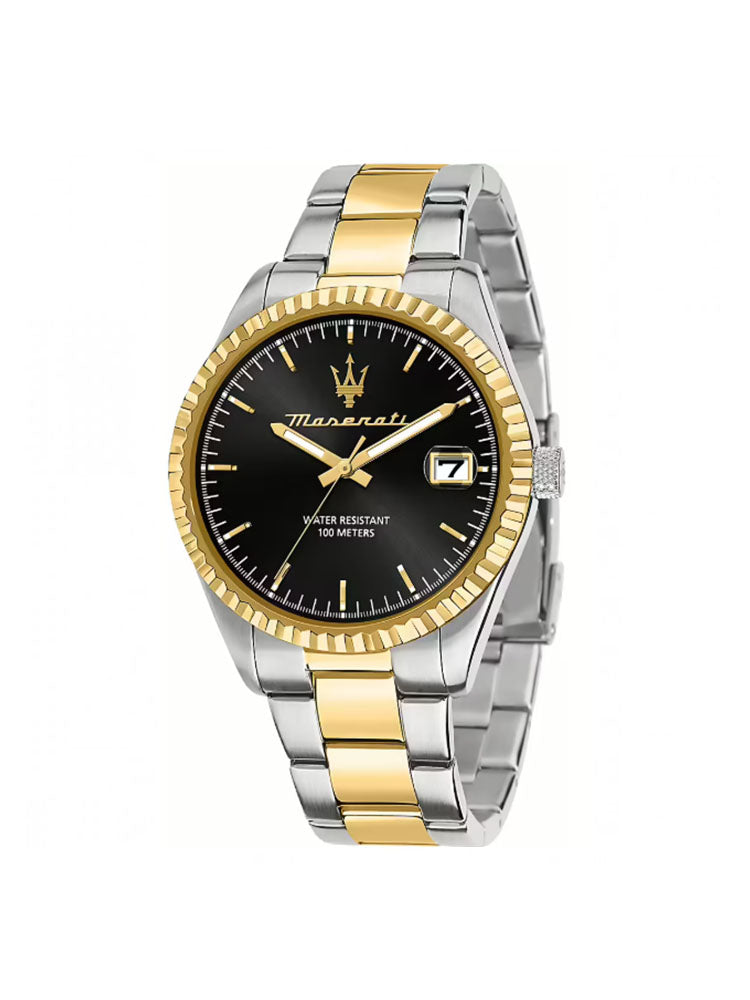 OROLOGIO UOMO COMPETIZIONE SOLO TEMPO IN ACCIAIO BICOLORE DORATO MASERATI