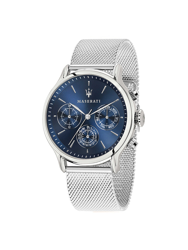 OROLOGIO UOMO EPOCA SOLO TEMPO IN ACCIAIO SILVER E QUADRANTE BLU MASERATI