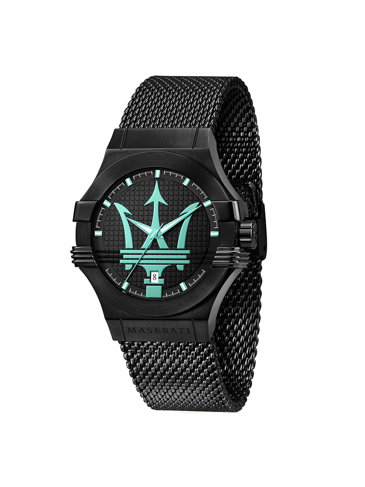OROLOGIO UOMO SOLO TEMPO AQUA EDITION POTENZA, IN PVD NERO MASERATI
