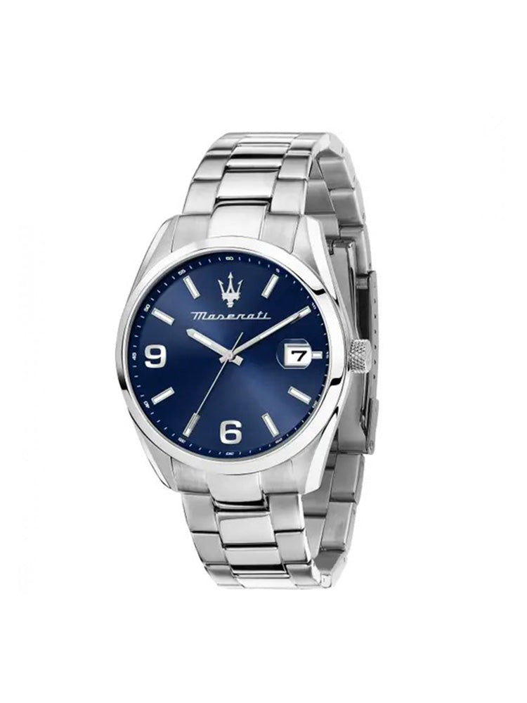 OROLOGIO UOMO SOLO TEMPO ATTRAZIONE IN ACCIAIO SILVER E QUADRANTE BLU MASERATI