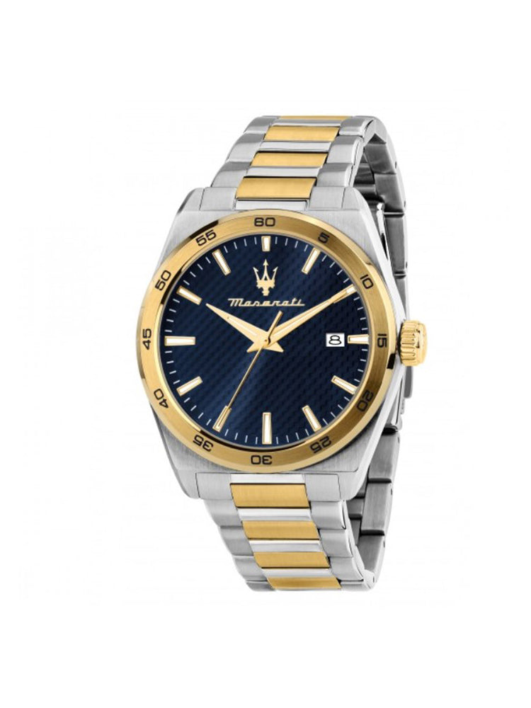 OROLOGIO UOMO IN ACCIAIO BICOLORE DORATO E QUADRANTE BLU MASERATI