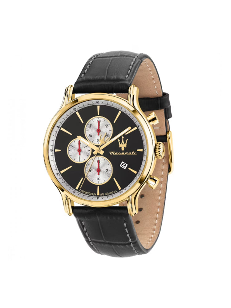OROLOGIO UOMO EPOCA CRONOGRAFO CON CINTURINO IN PELLE NERO MASERATI