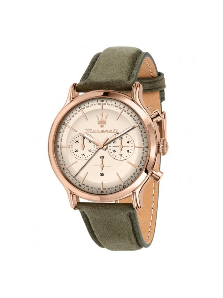 OROLOGIO UOMO EPOCA IN ACCIAIO ROSATO E CINTURINO IN PELLE VERDE MASERATI