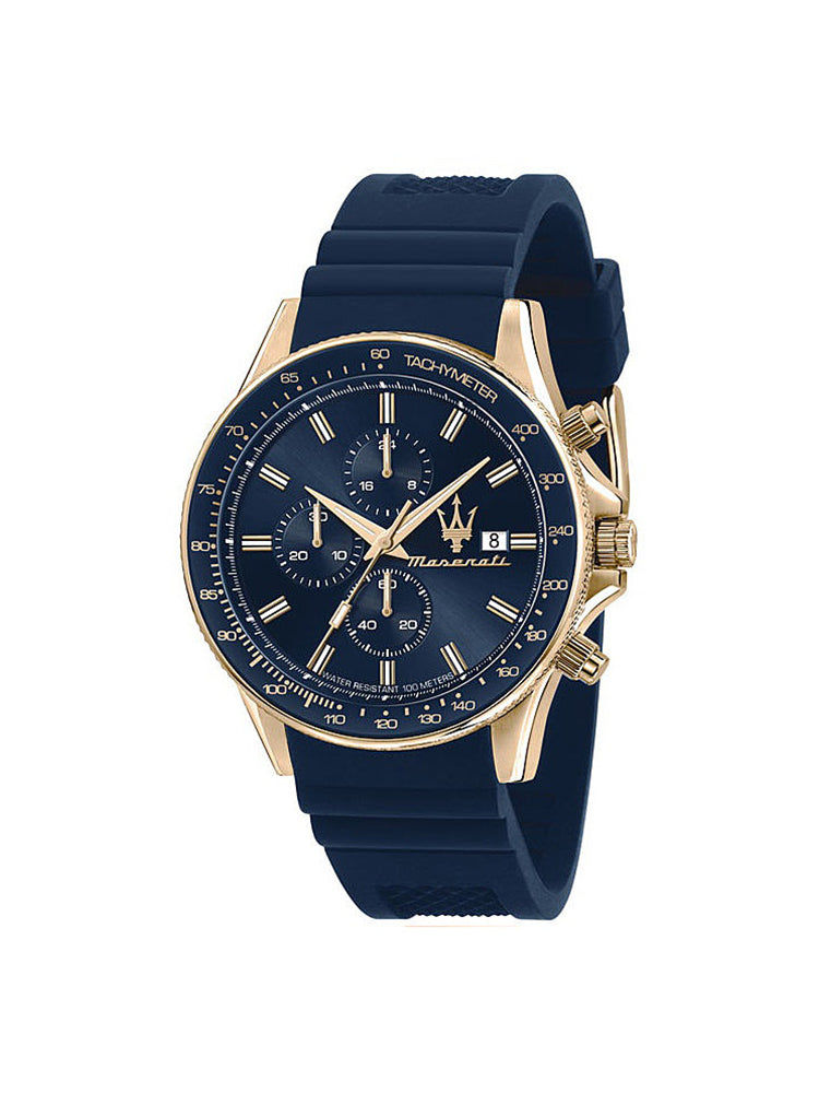 OROLOGIO UOMO SFIDA, CRONOGRAFO IN PLASTICA RIGIDA BLU E QUADRANTE BLU MASERATI