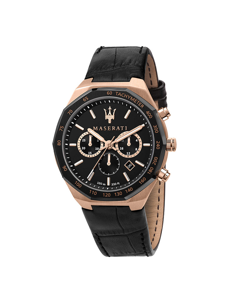 OROLOGIO UOMO SFIDA CRONOGRAFO IN PELLE NERO MASERATI
