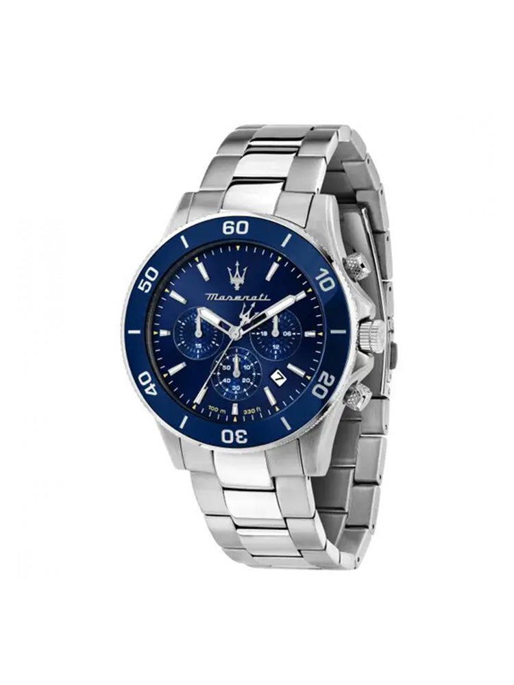 OROLOGIO UOMO CRONOGRAFO COMPETIZIONE IN ACCIAIO CON QUADRANTE BLU MASERATI