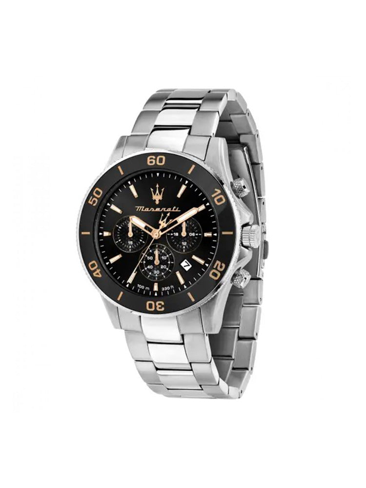 OROLOGIO UOMO CRONOGRAFO COMPETIZIONE IN ACCIAIO CON QUADRANTE NERO MASERATI