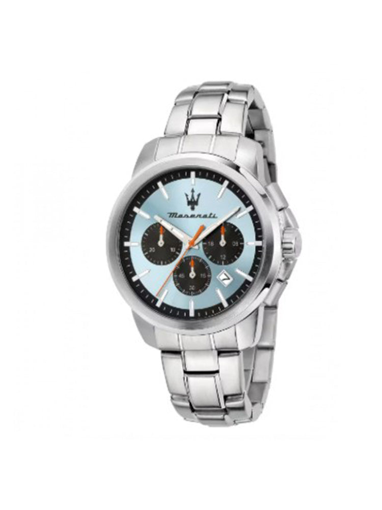 OROLOGIO UOMO IN ACCIAIO CRONOGRAFO CON QUADRANTE AZZURRO MASERATI