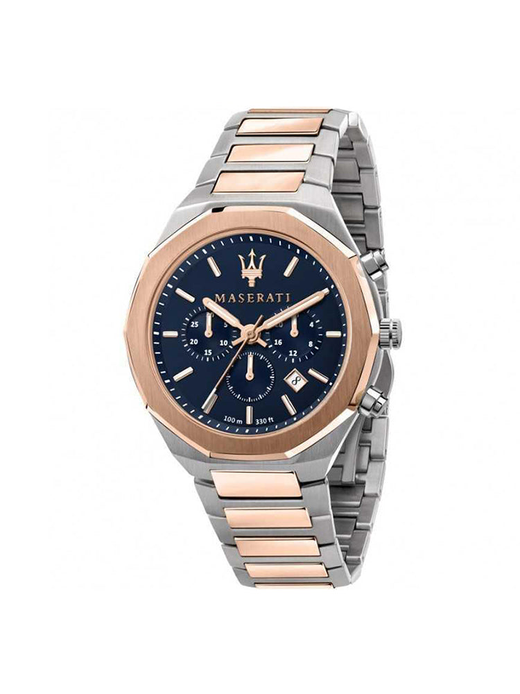 OROLOGIO UOMO CRONOGRAFO, STILE IN ACCIAIO BICOLORE SILVER E ORO ROSA MASERATI