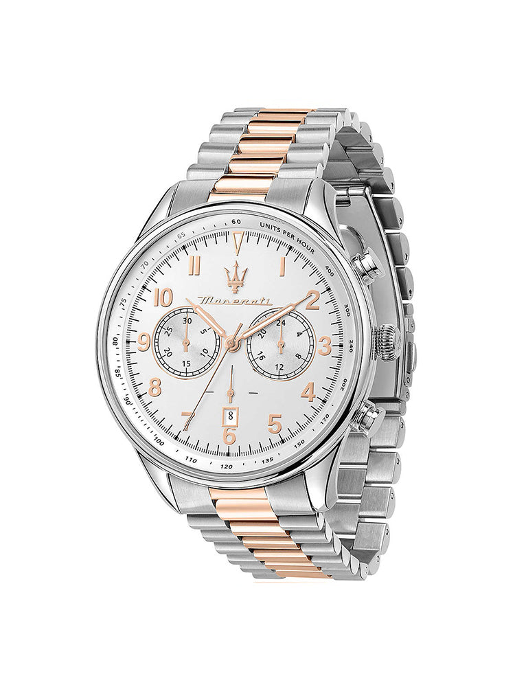 OROLOGIO UOMO TRADIZIONE, CRONOGRAFO IN ACCIAIO BICOLORE SILVER E ROSE GOLD MASERATI